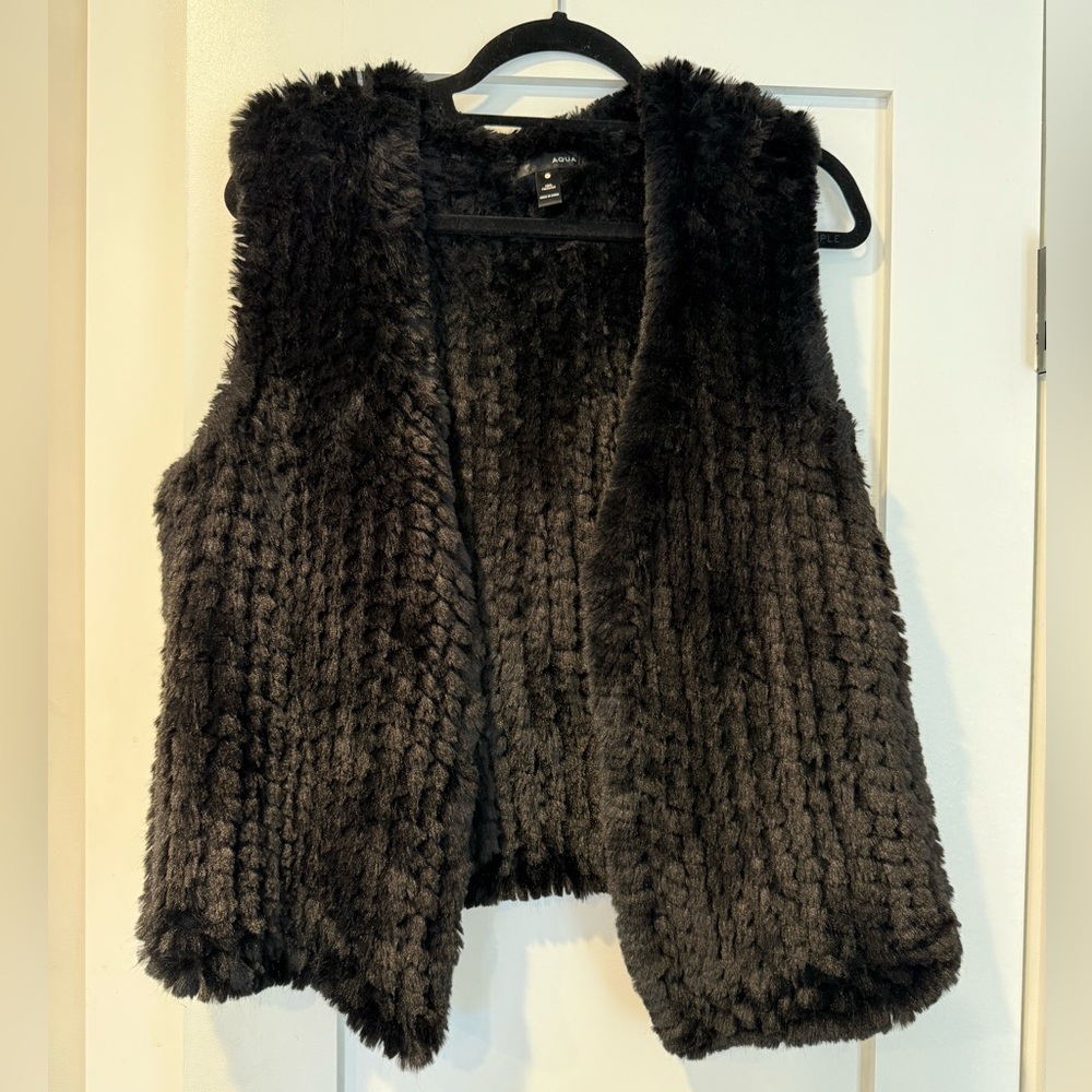 Bloomingdale’s Aqua Black Faux Fur Vest